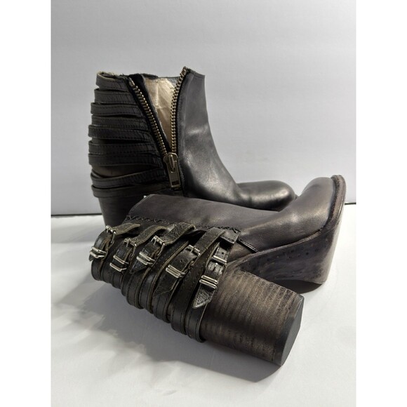 Freebird by Steven Hermosa Leather Buckle Ankle Booties Women's 11 Rare - Picture 5 of 8